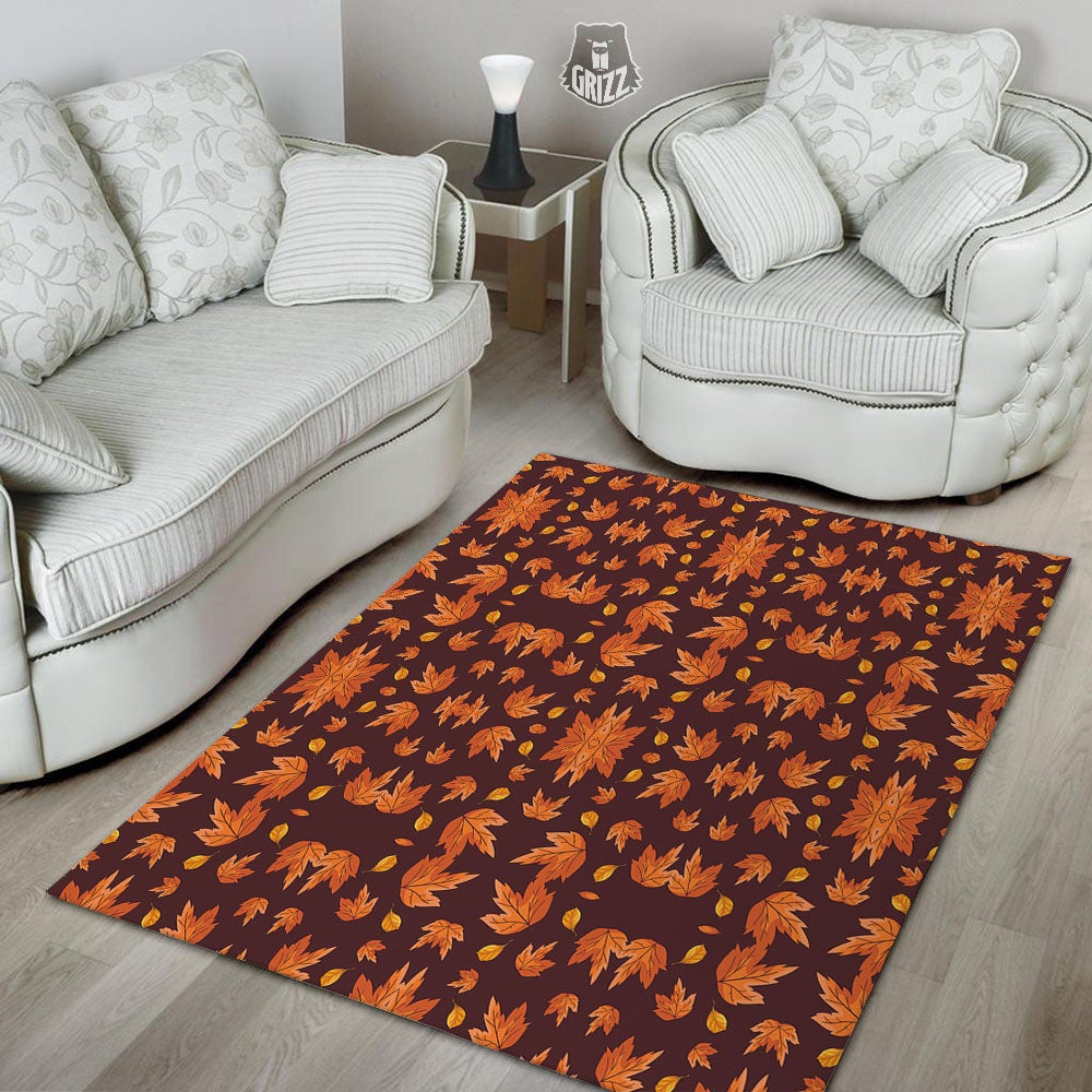 Maple Leaves Orange Print Pattern Floor Mat-grizzshop