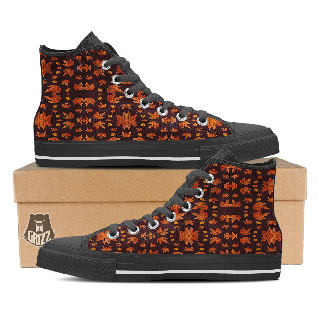 Maple Leaves Orange Print Pattern High Top Shoes-grizzshop
