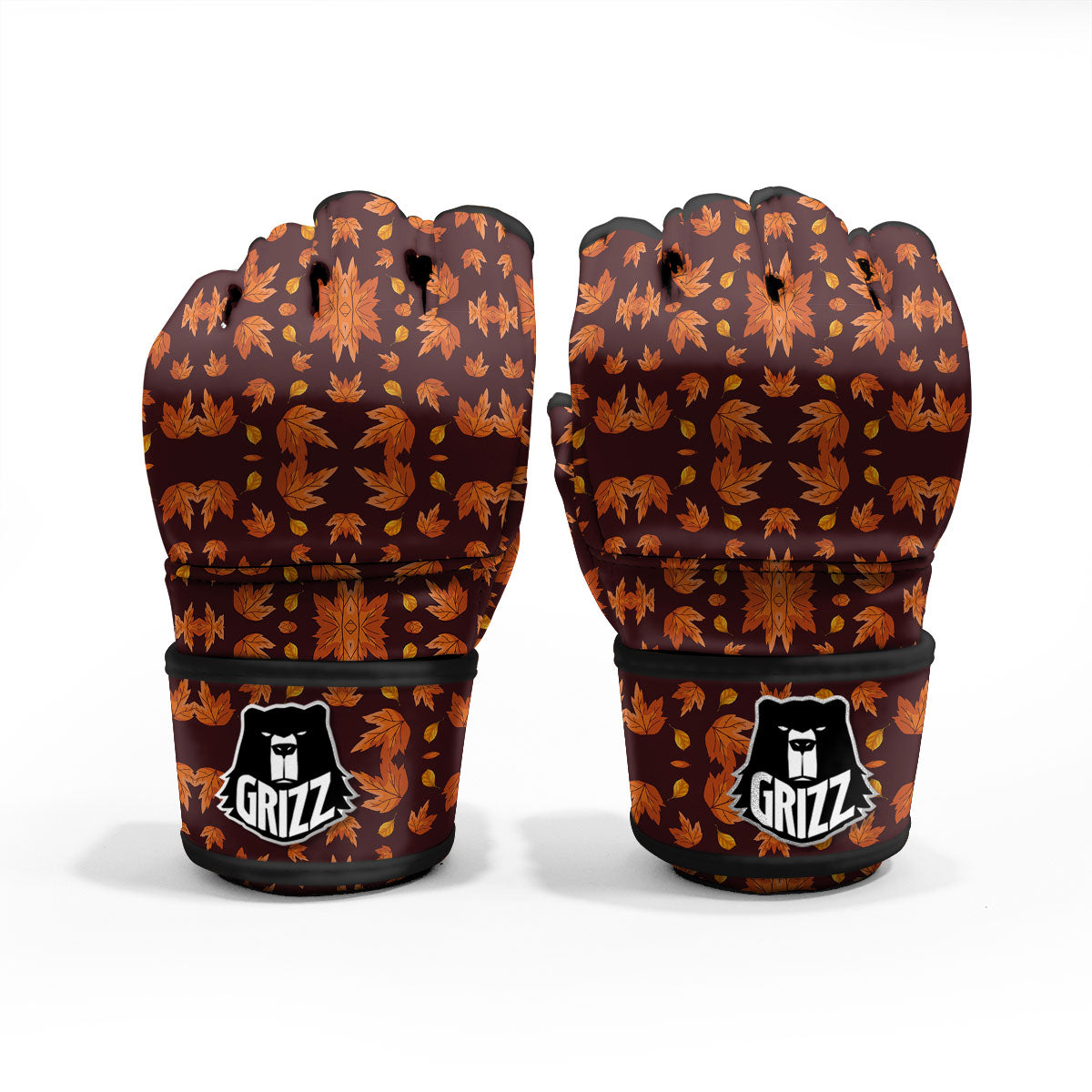 Maple Leaves Orange Print Pattern MMA Gloves-grizzshop
