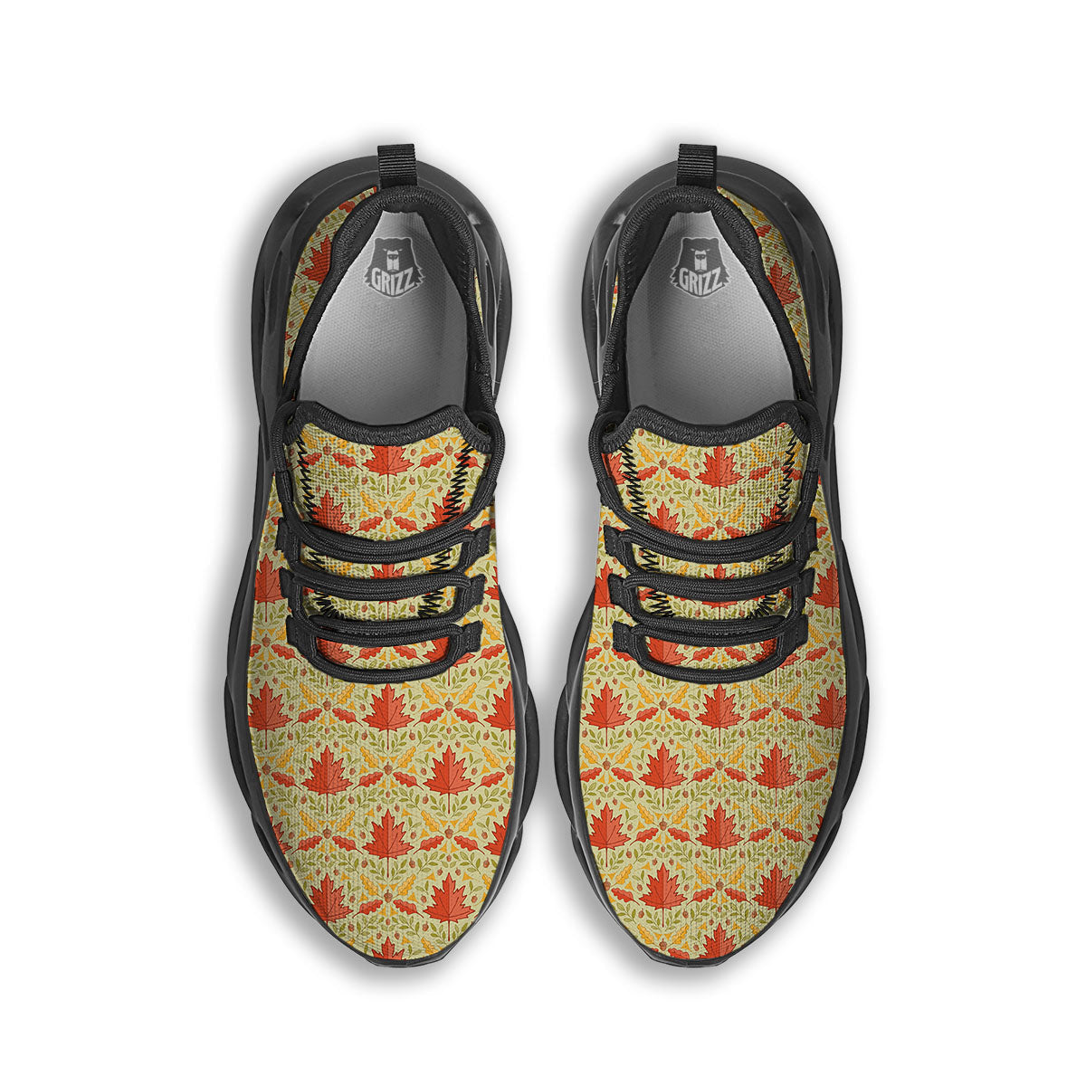 Maple Leaves Print Pattern Black Running Shoes-grizzshop