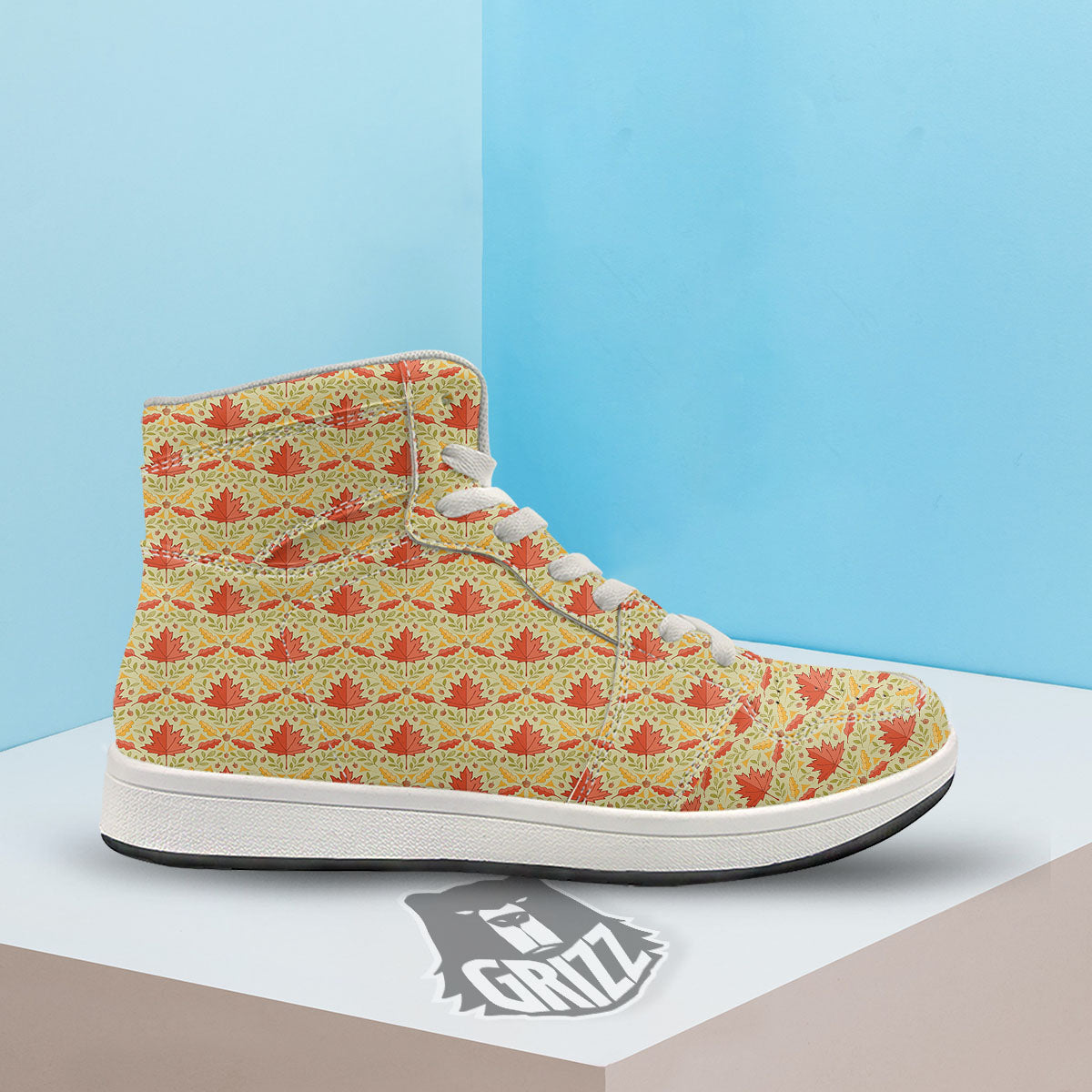 Maple Leaves Print Pattern High Top Sneakers-grizzshop