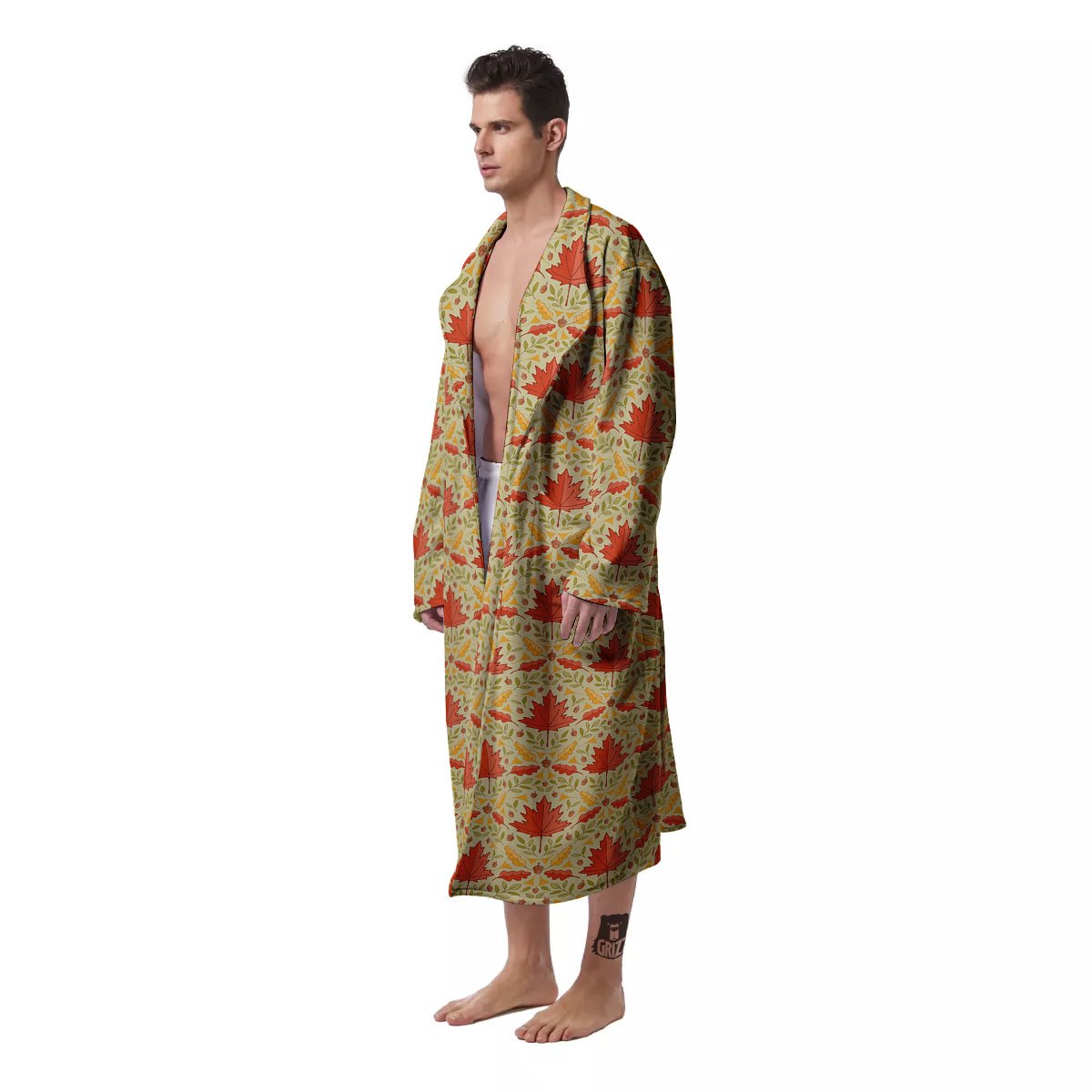 Maple Leaves Print Pattern Men's Robe-grizzshop