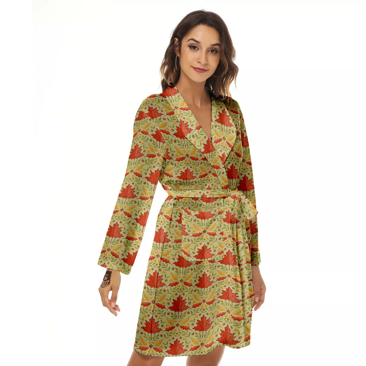 Maple Leaves Print Pattern Women's Robe-grizzshop