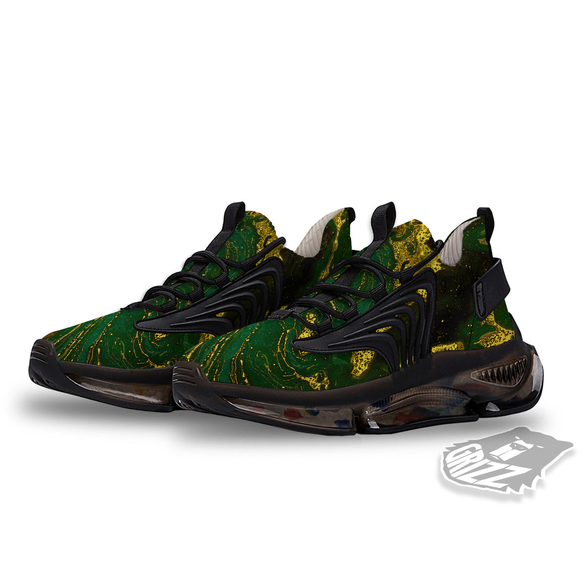 Marble Abstract texture Gold And Dark Green Print Black Gym Shoes-grizzshop