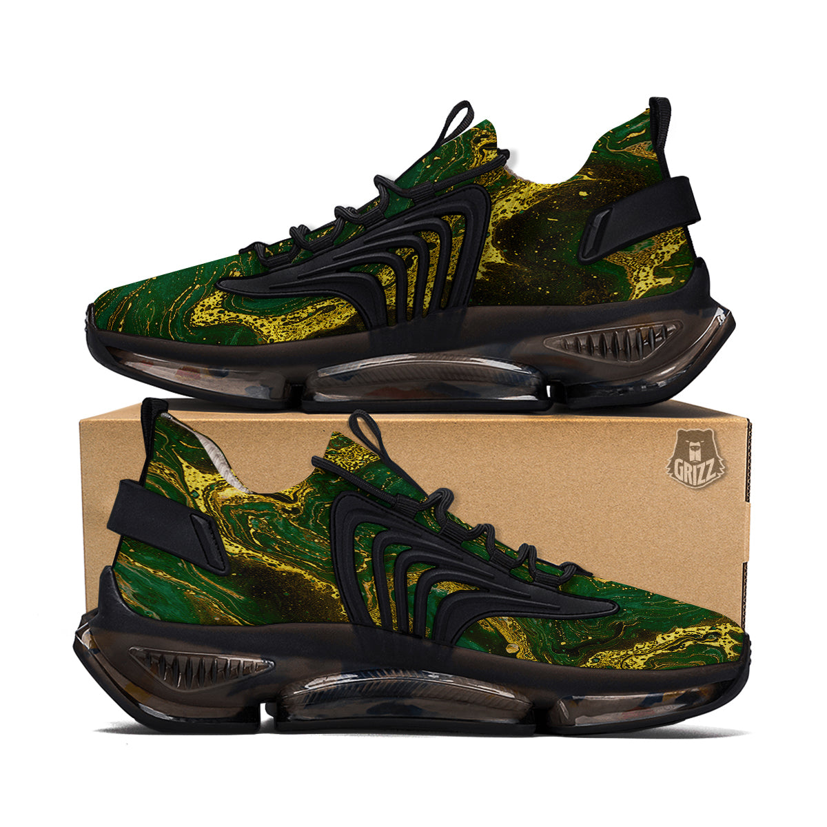 Marble Abstract texture Gold And Dark Green Print Black Gym Shoes-grizzshop