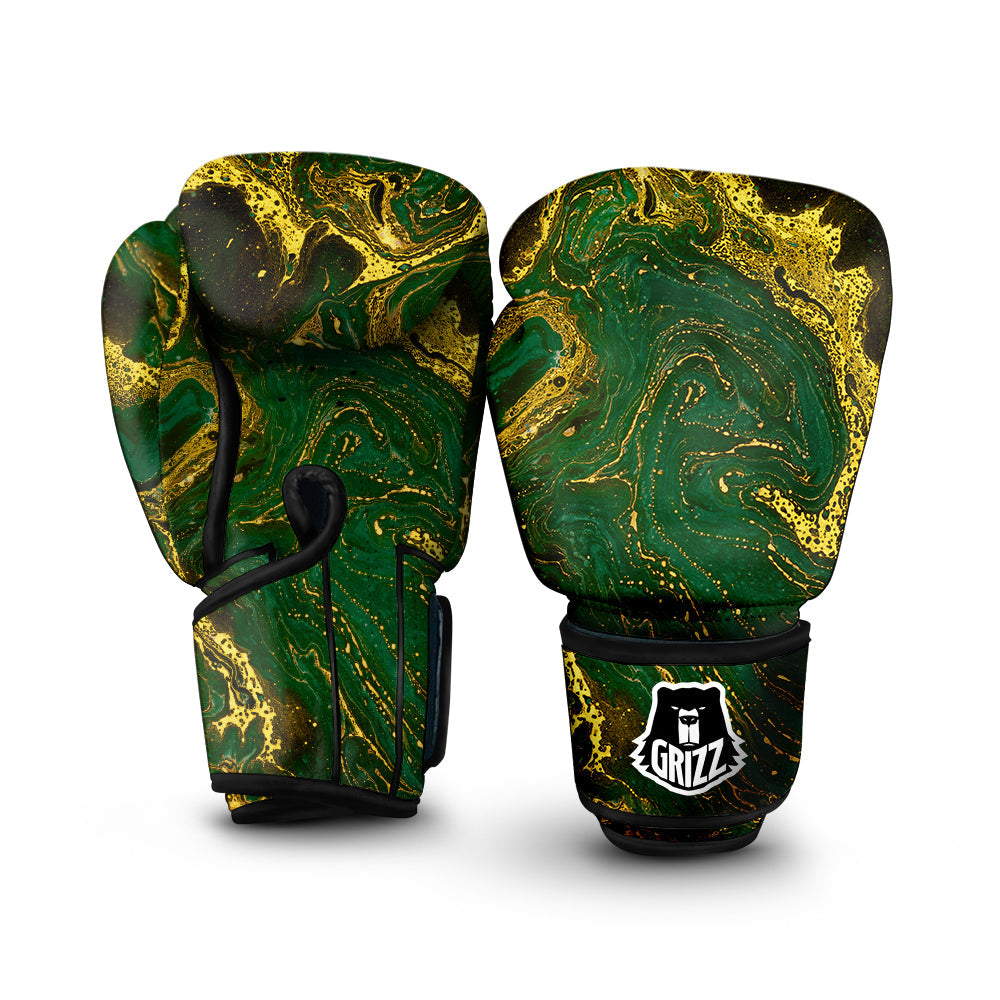 Marble Abstract texture Gold And Dark Green Print Boxing Gloves-grizzshop