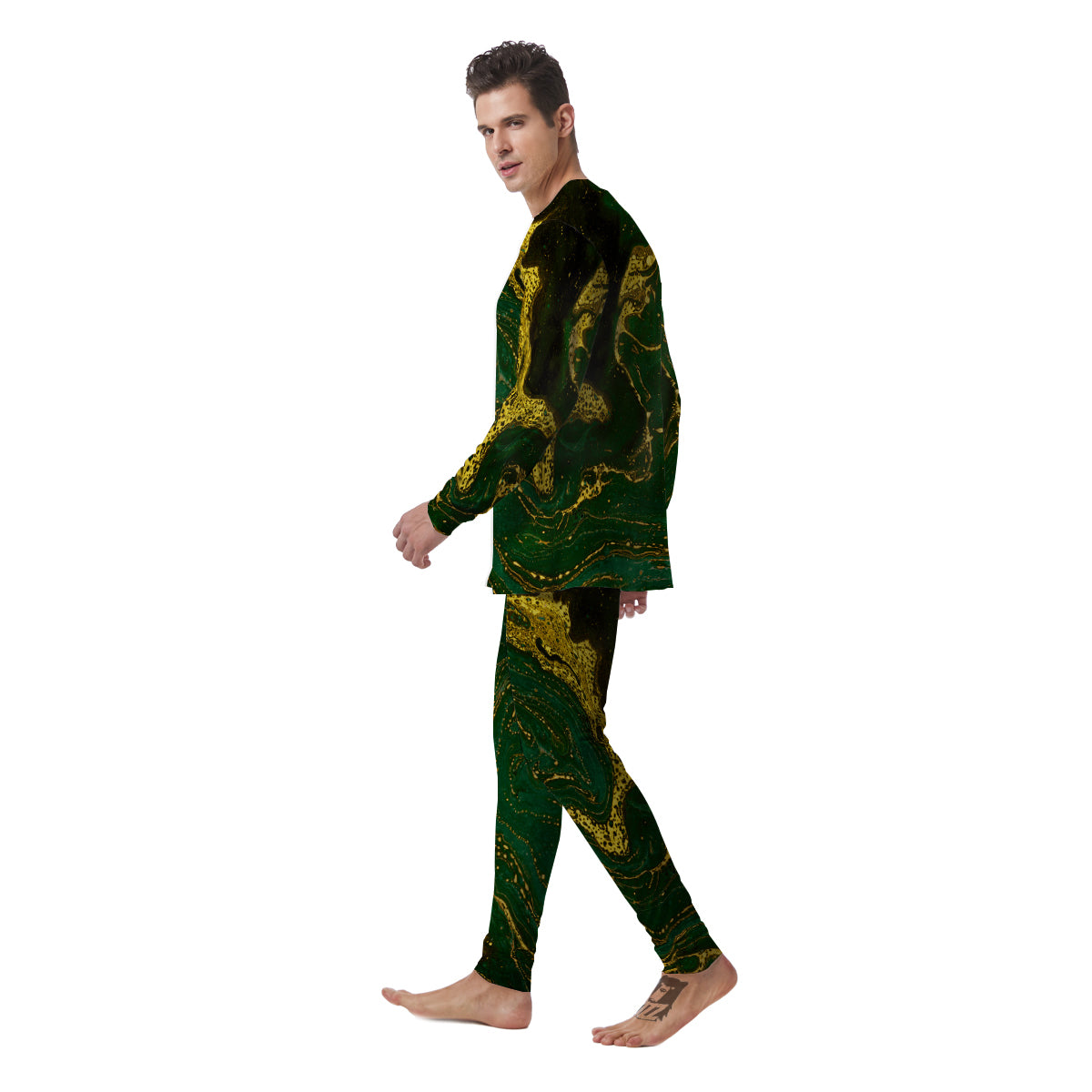 Marble Abstract texture Gold And Dark Green Print Men's Pajamas-grizzshop