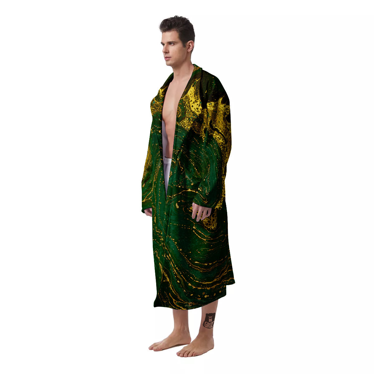 Marble Abstract texture Gold And Dark Green Print Men's Robe-grizzshop