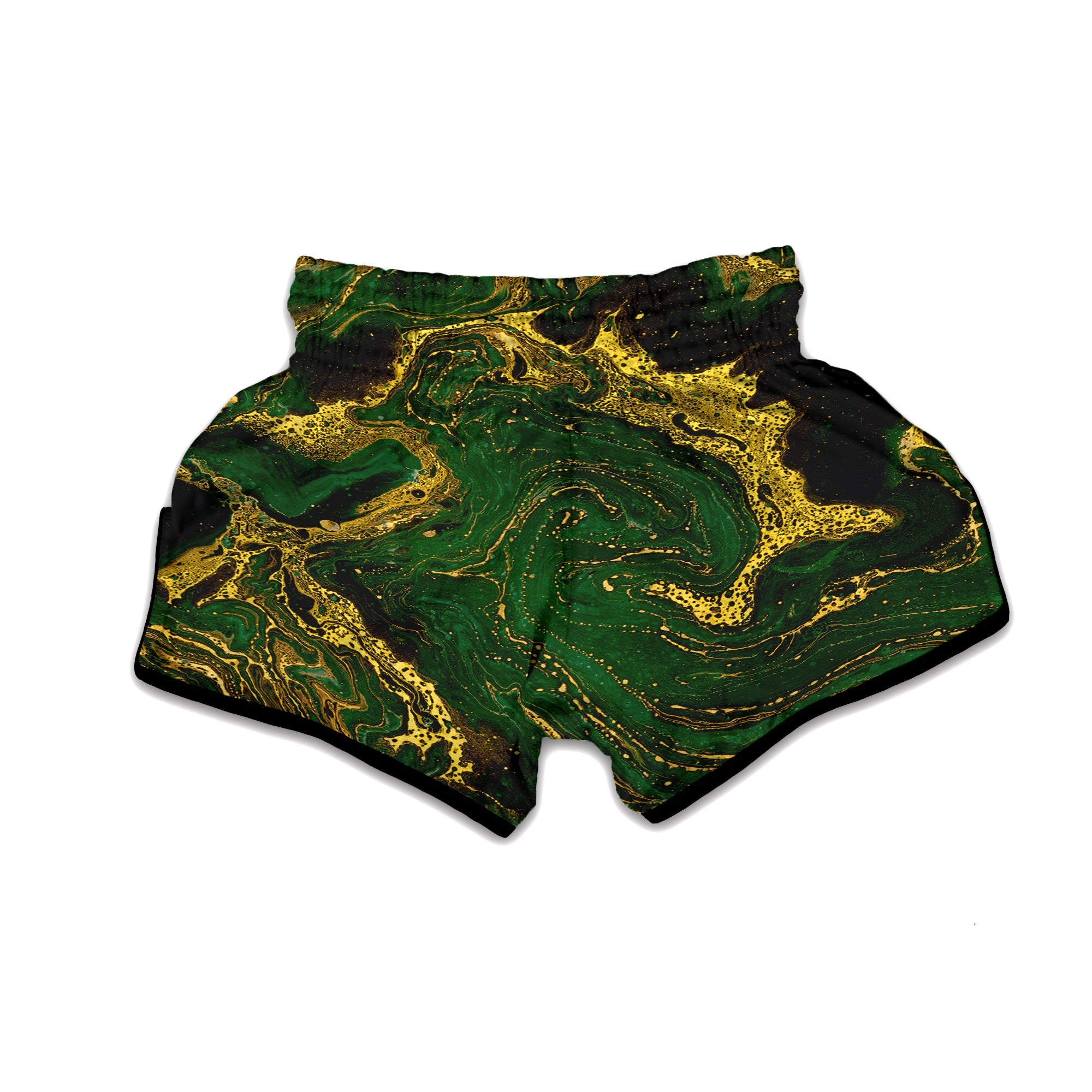 Marble Abstract texture Gold And Dark Green Print Muay Thai Boxing Shorts-grizzshop