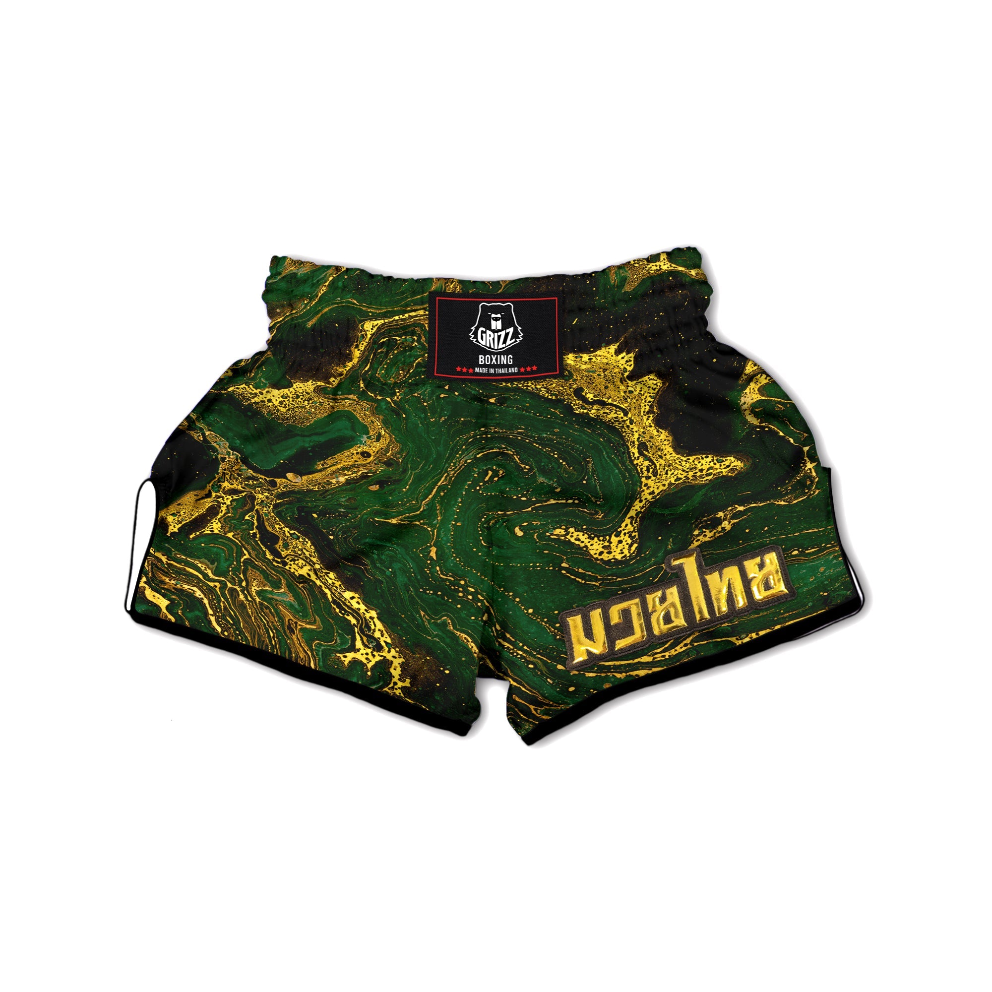 Marble Abstract texture Gold And Dark Green Print Muay Thai Boxing Shorts-grizzshop