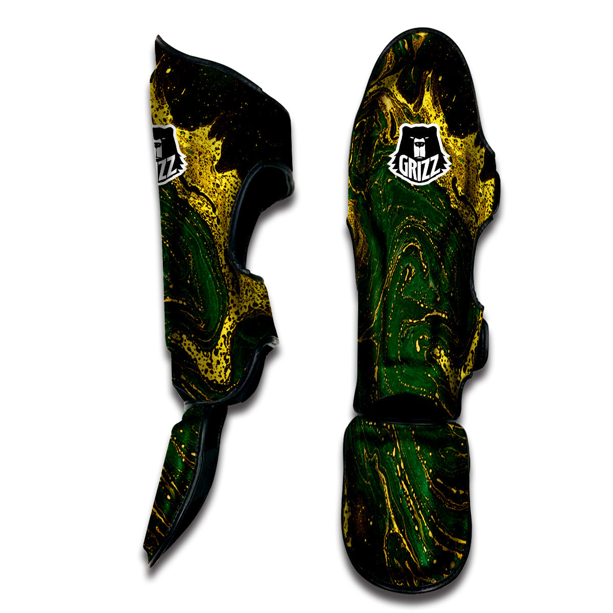 Marble Abstract texture Gold And Dark Green Print Muay Thai Shin Guards-grizzshop