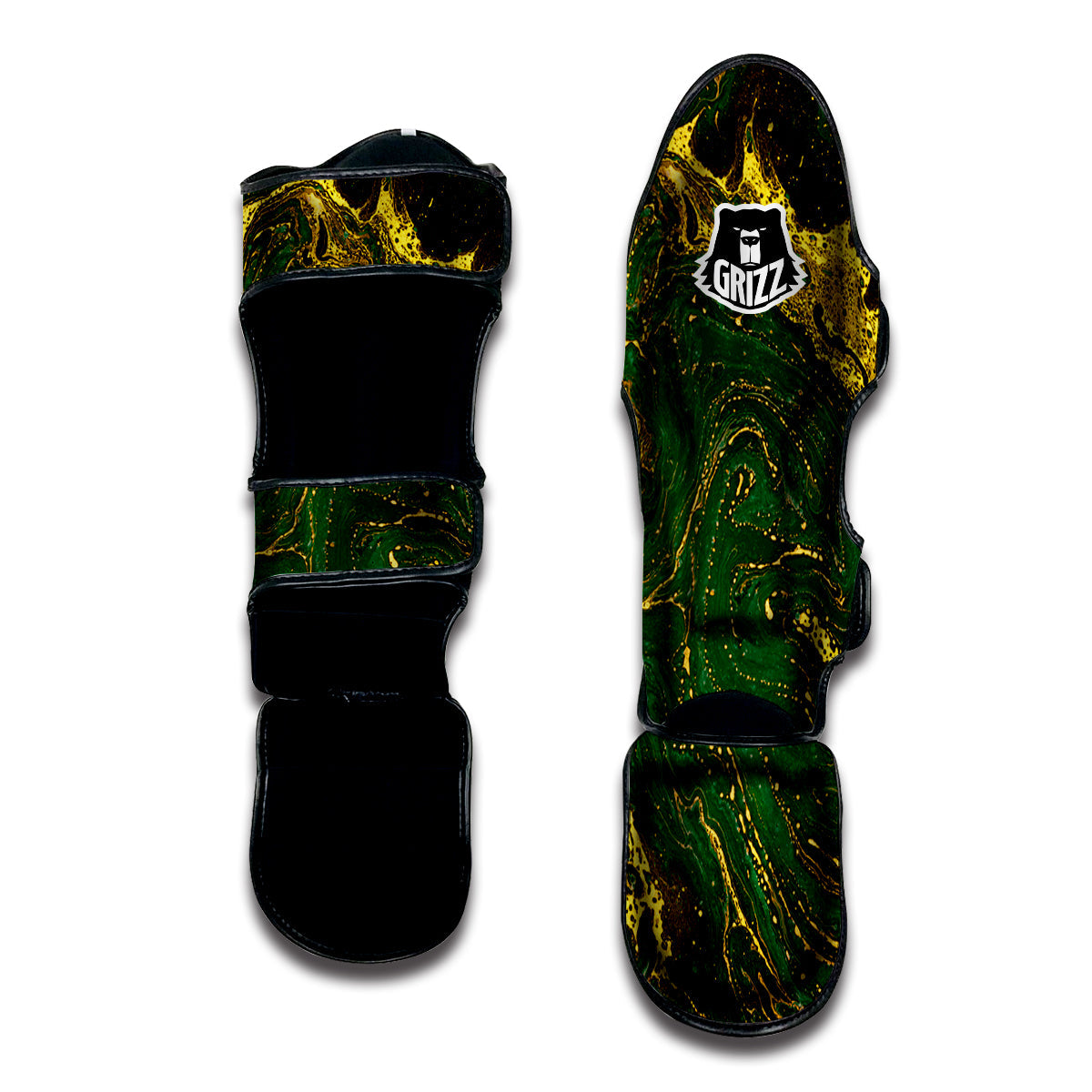 Marble Abstract texture Gold And Dark Green Print Muay Thai Shin Guards-grizzshop