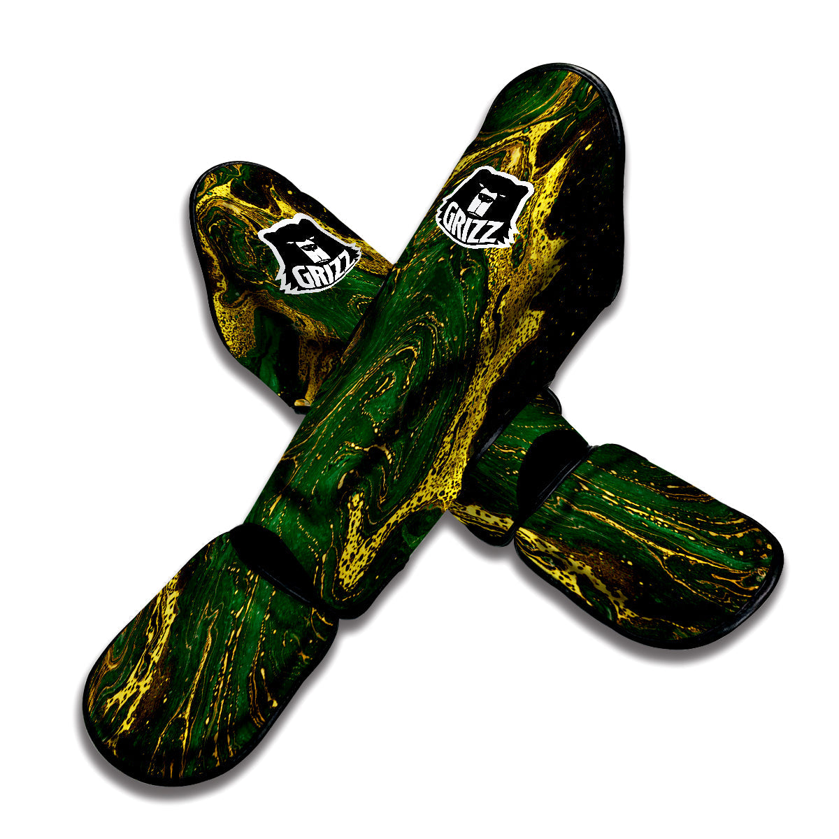 Marble Abstract texture Gold And Dark Green Print Muay Thai Shin Guards-grizzshop