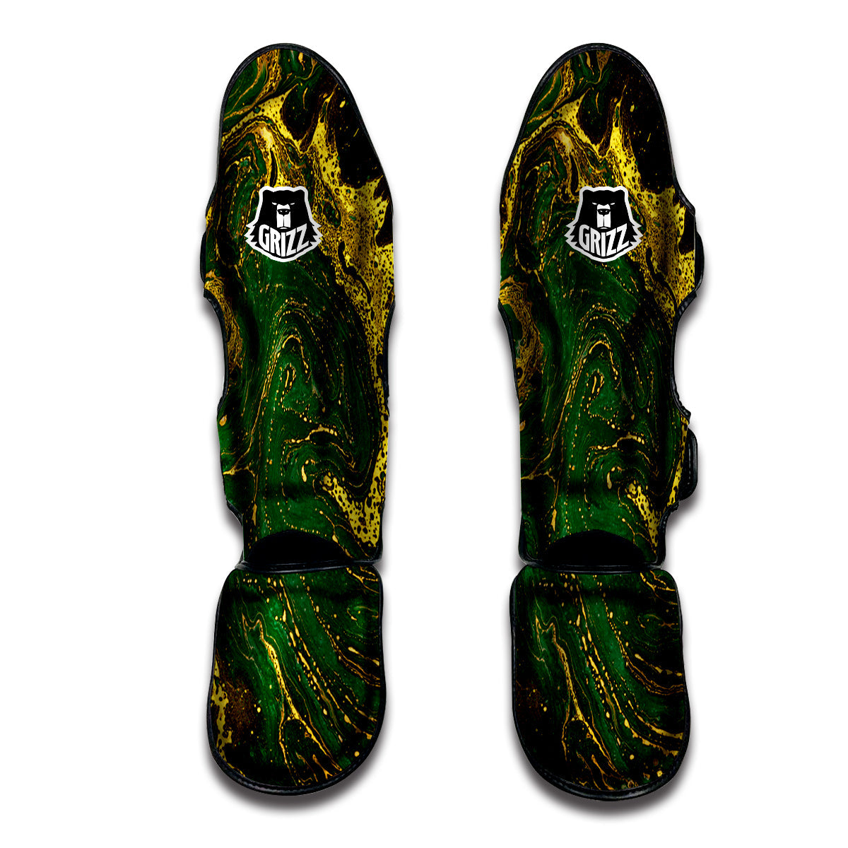 Marble Abstract texture Gold And Dark Green Print Muay Thai Shin Guards-grizzshop