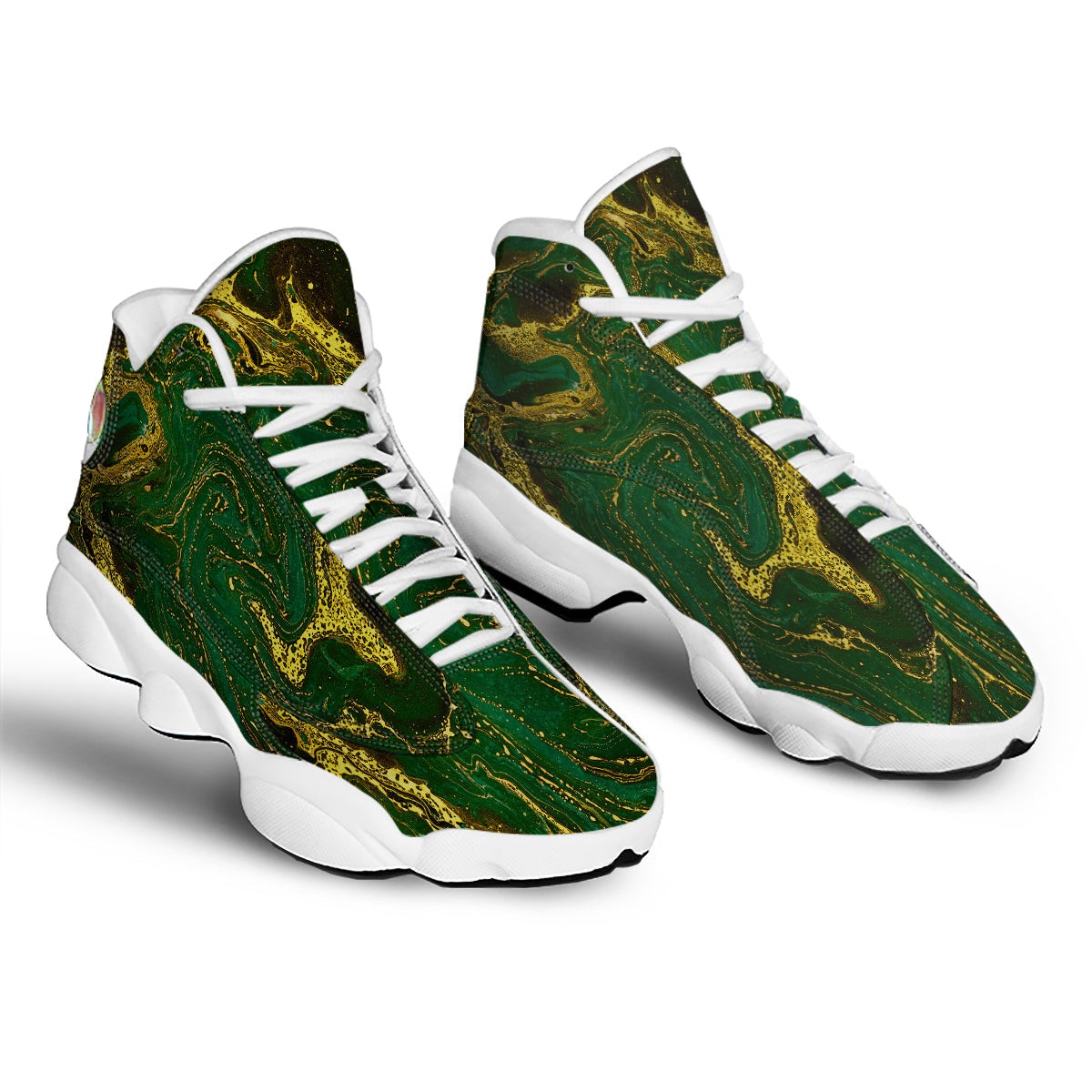 Marble Abstract texture Gold And Dark Green Print White Basketball Shoes-grizzshop