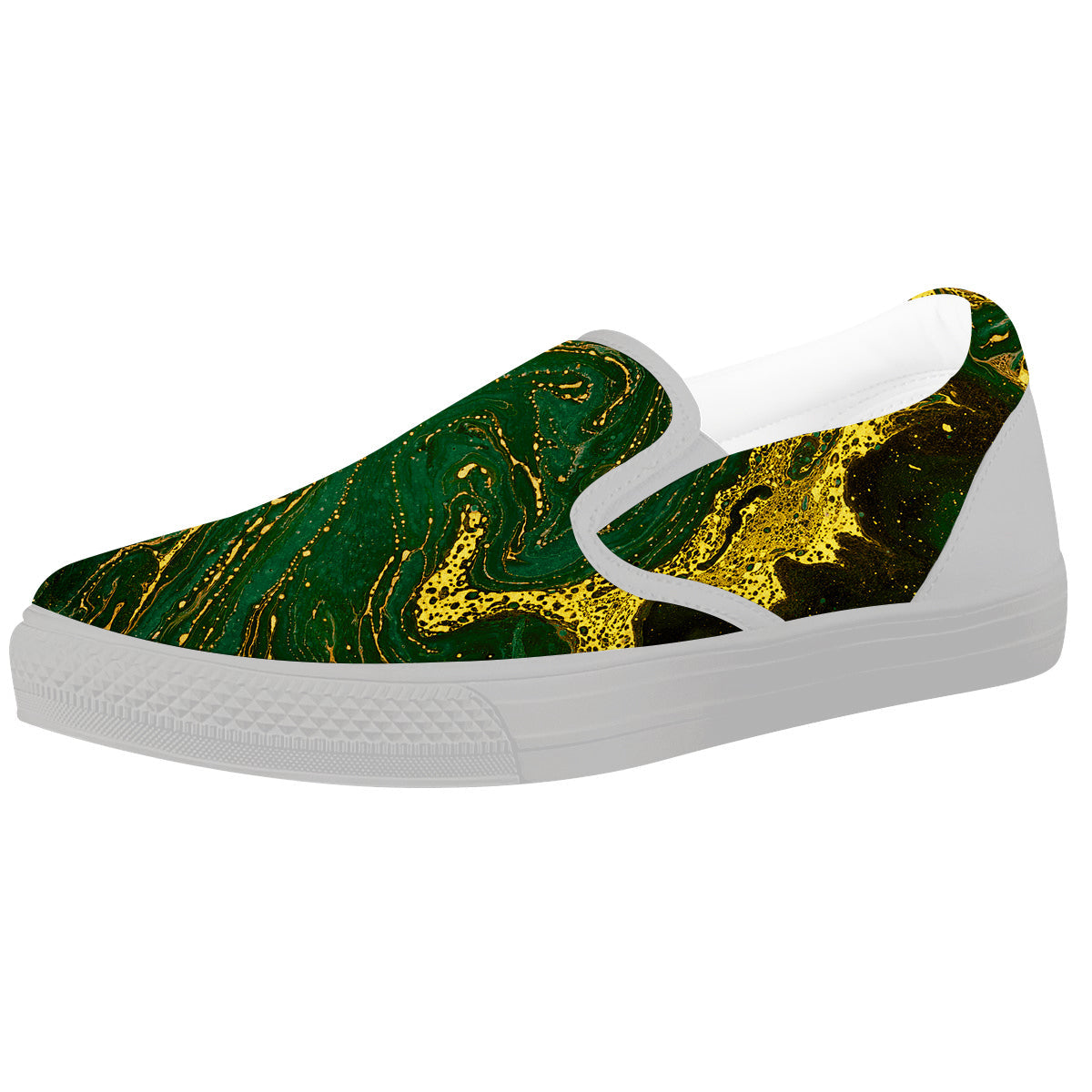 Marble Abstract texture Gold And Dark Green Print White Slip On Shoes-grizzshop