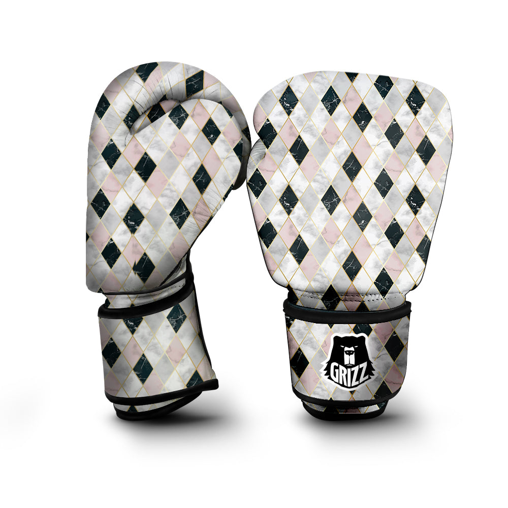 Marble Argyle White Pink And Black Print Boxing Gloves-grizzshop