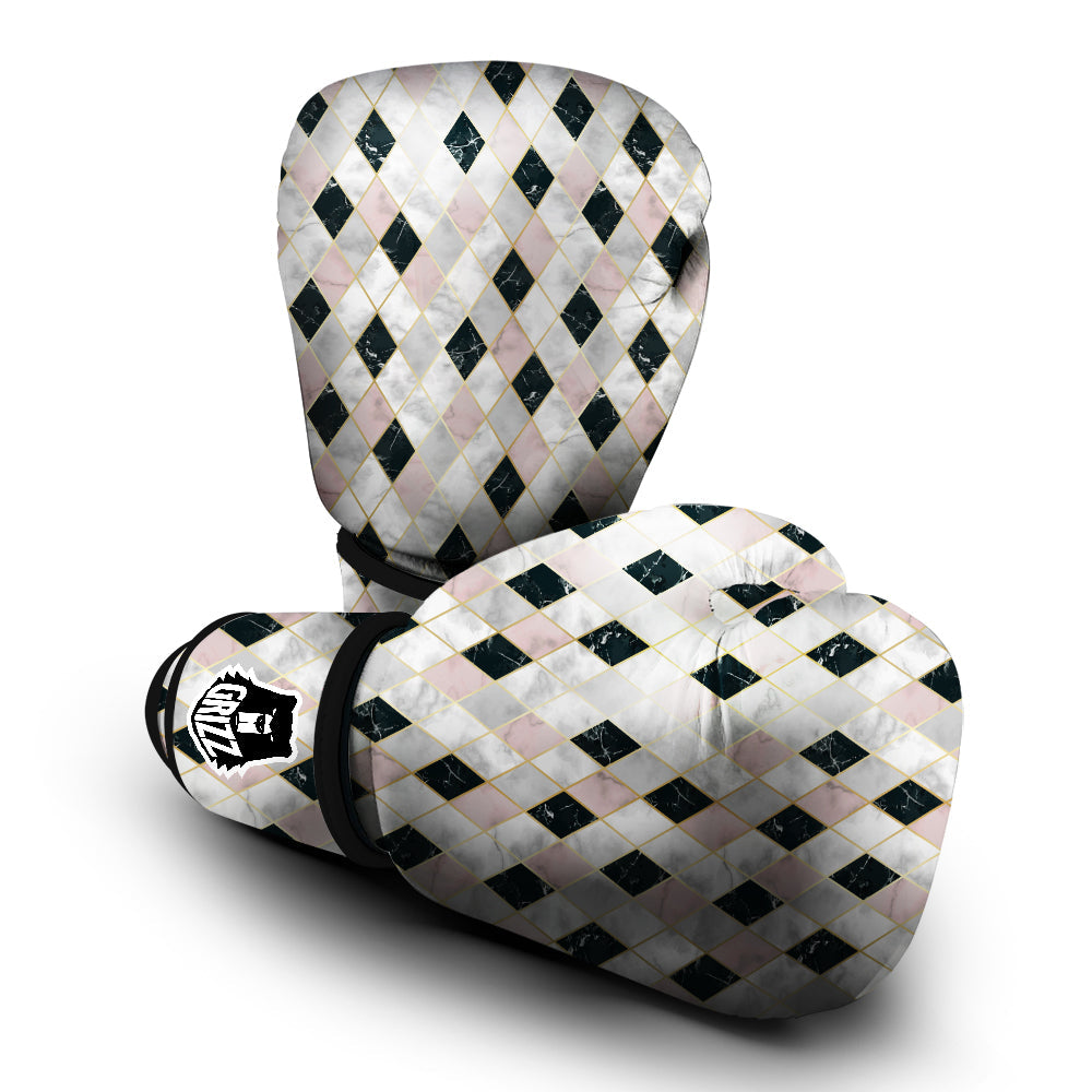 Marble Argyle White Pink And Black Print Boxing Gloves-grizzshop