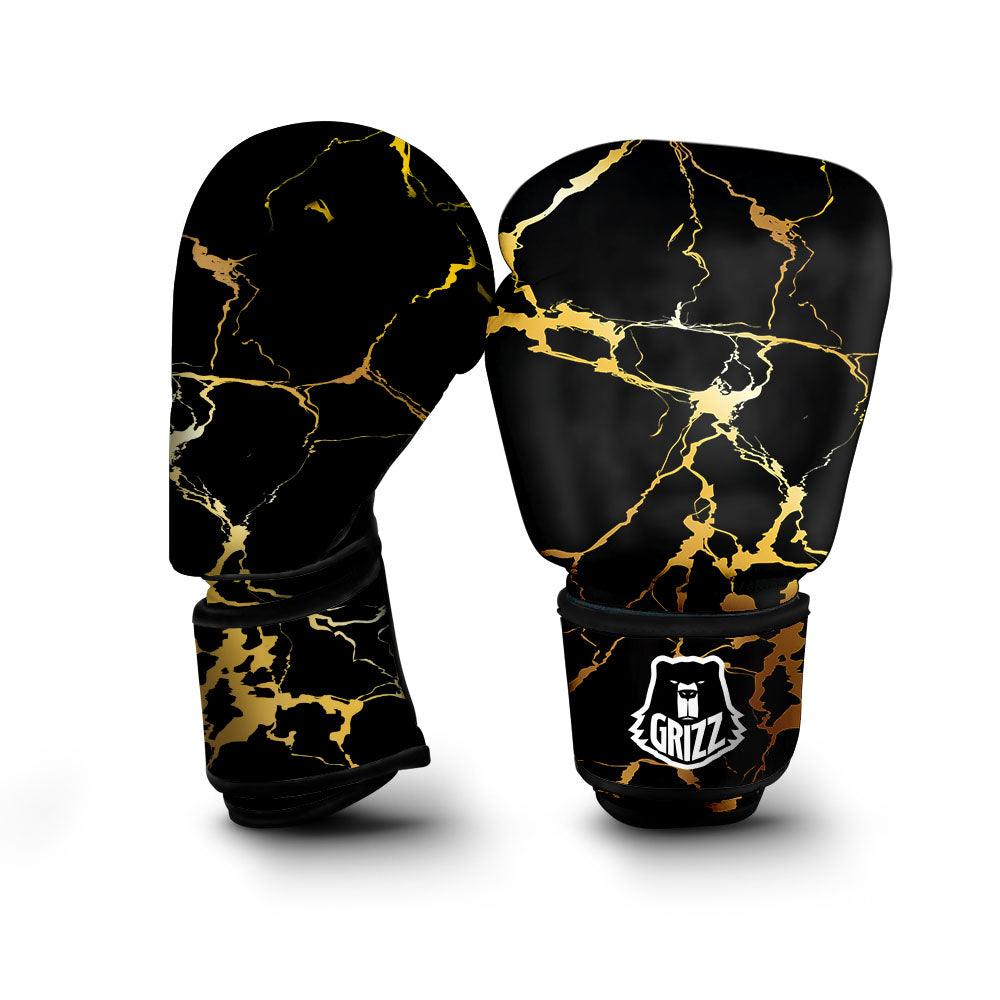 Marble Black Gold Print Boxing Gloves-grizzshop