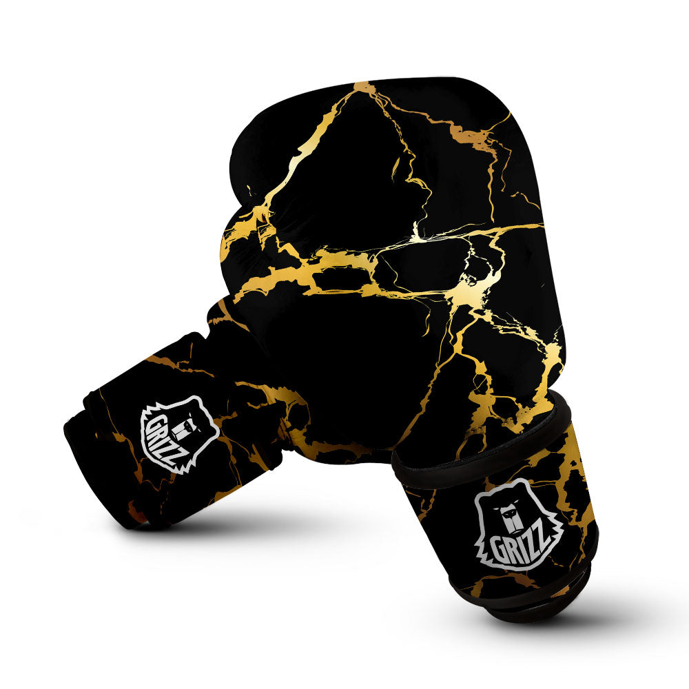 Marble Black Gold Print Boxing Gloves-grizzshop