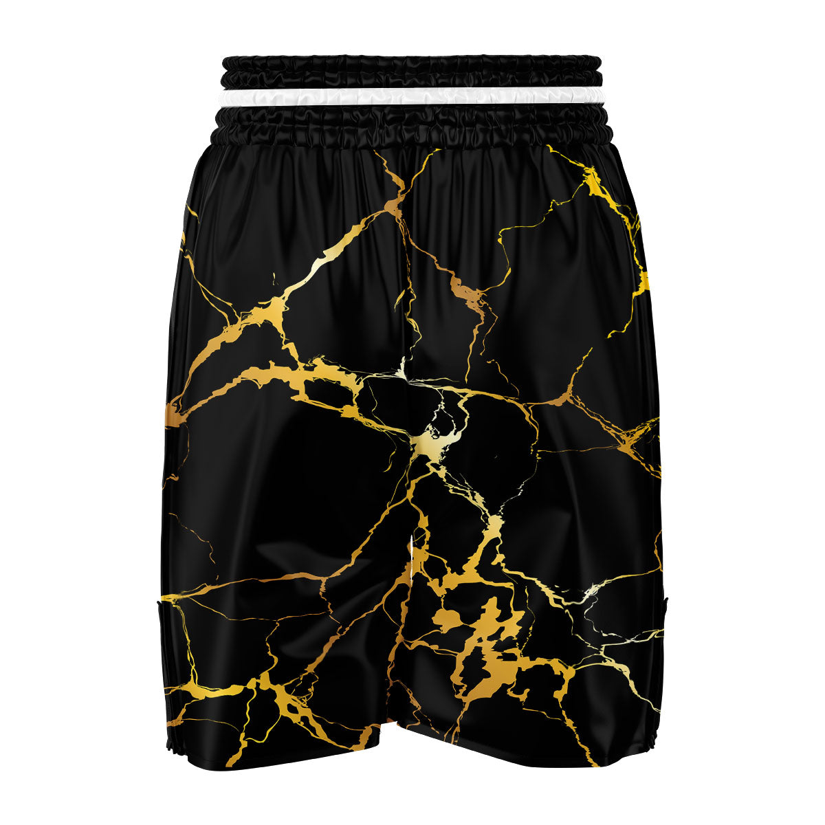 Marble Black Gold Print Boxing Shorts-grizzshop