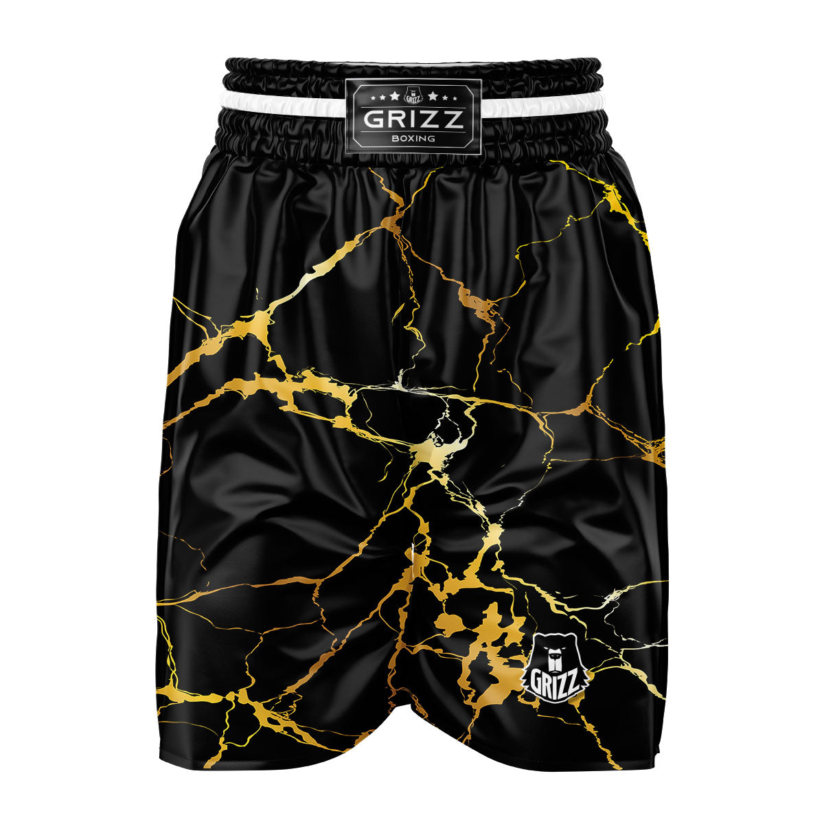 Marble Black Gold Print Boxing Shorts-grizzshop