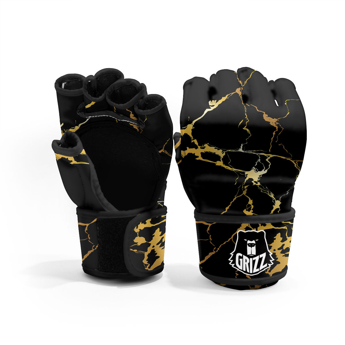 Marble Black Gold Print MMA Gloves-grizzshop