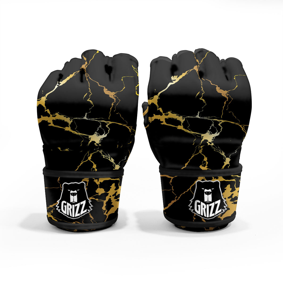 Marble Black Gold Print MMA Gloves-grizzshop