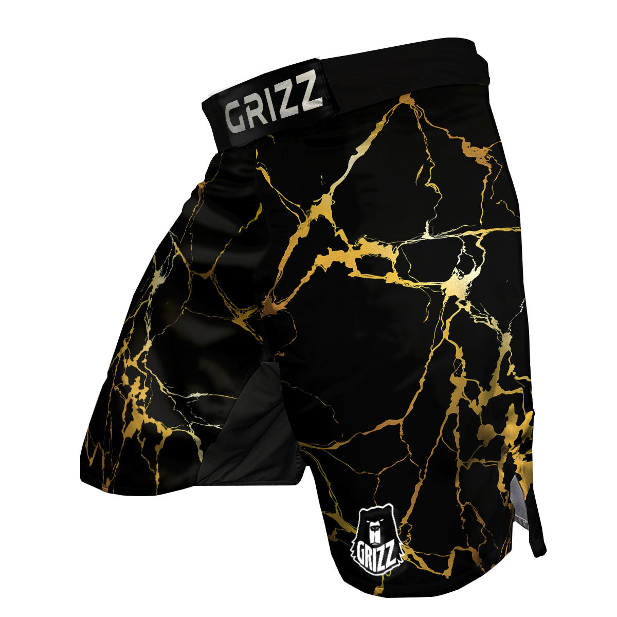 Marble Black Gold Print MMA Shorts-grizzshop