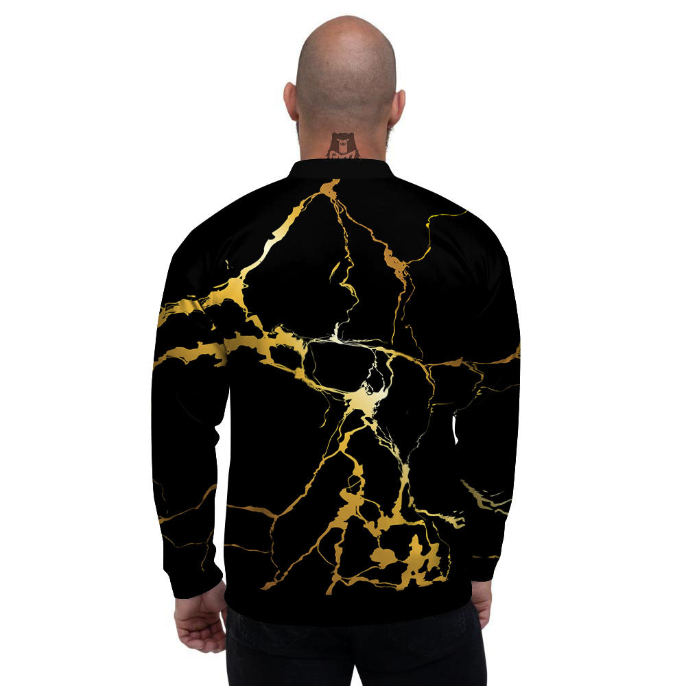 Marble Black Gold Print Men's Bomber Jacket-grizzshop