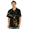 Marble Black Gold Print Men's Hawaiian Shirt-grizzshop