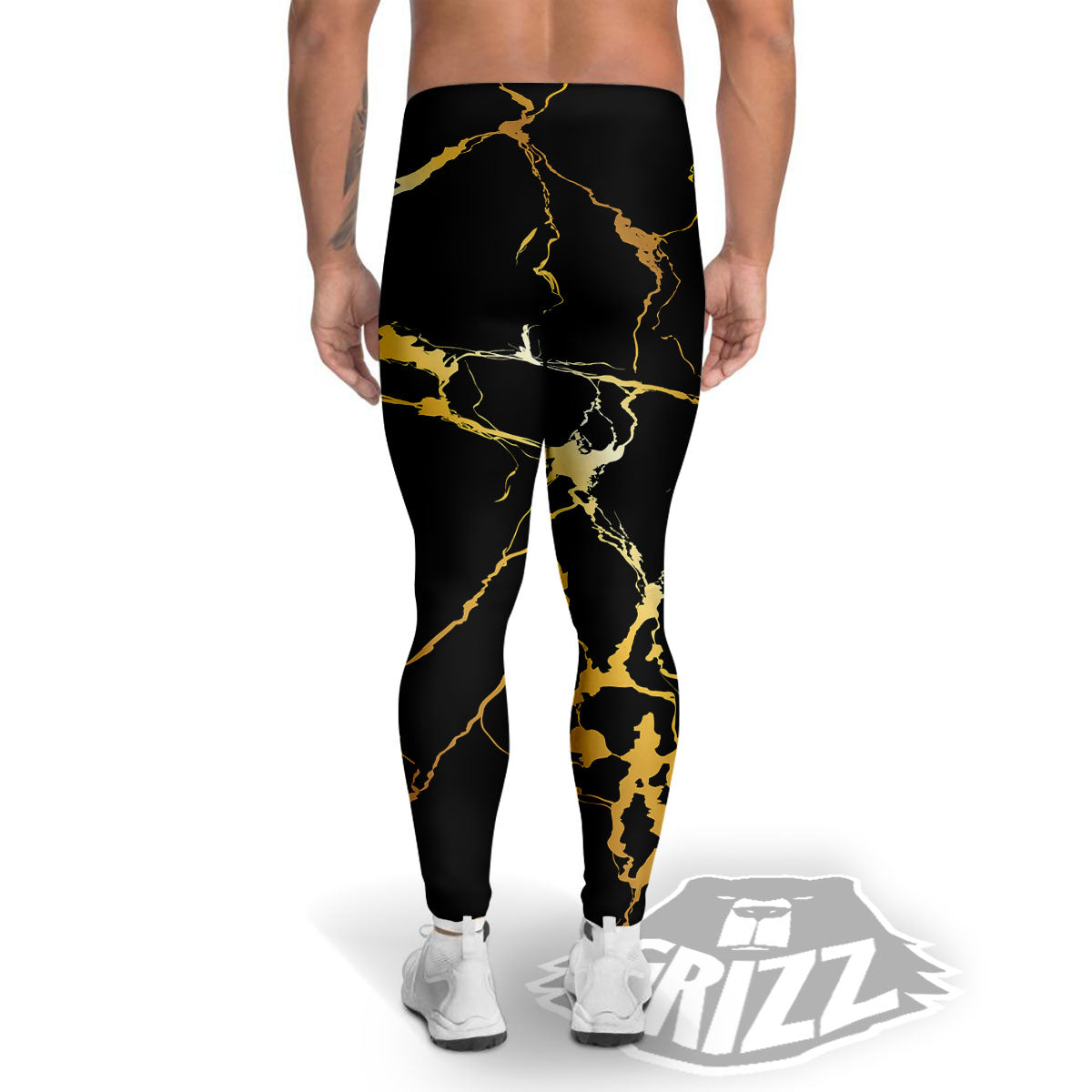 Marble Black Gold Print Men's Leggings-grizzshop