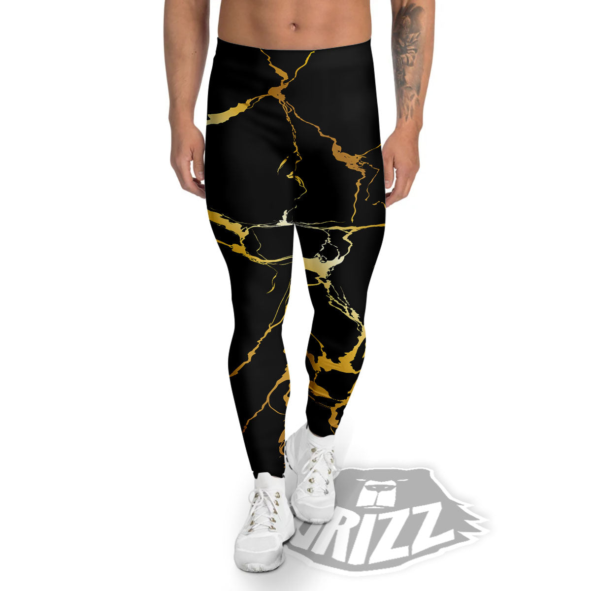 Marble Black Gold Print Men's Leggings-grizzshop