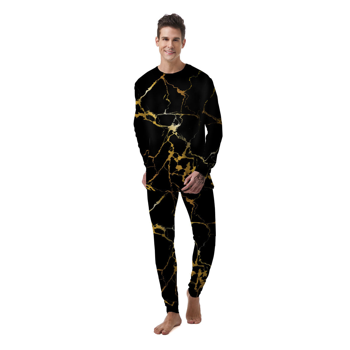 Marble Black Gold Print Men's Pajamas-grizzshop