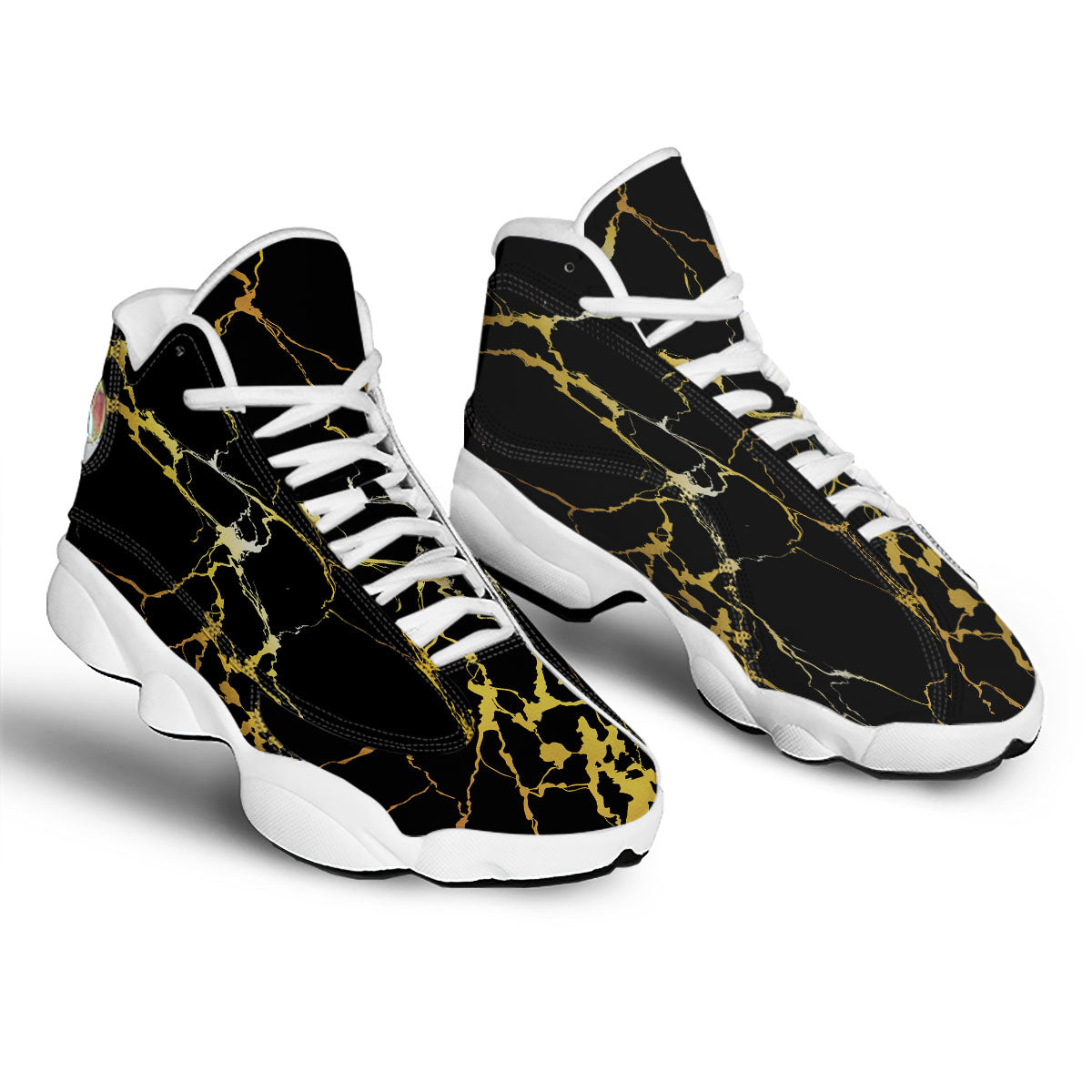 Marble Black Gold Print White Basketball Shoes-grizzshop