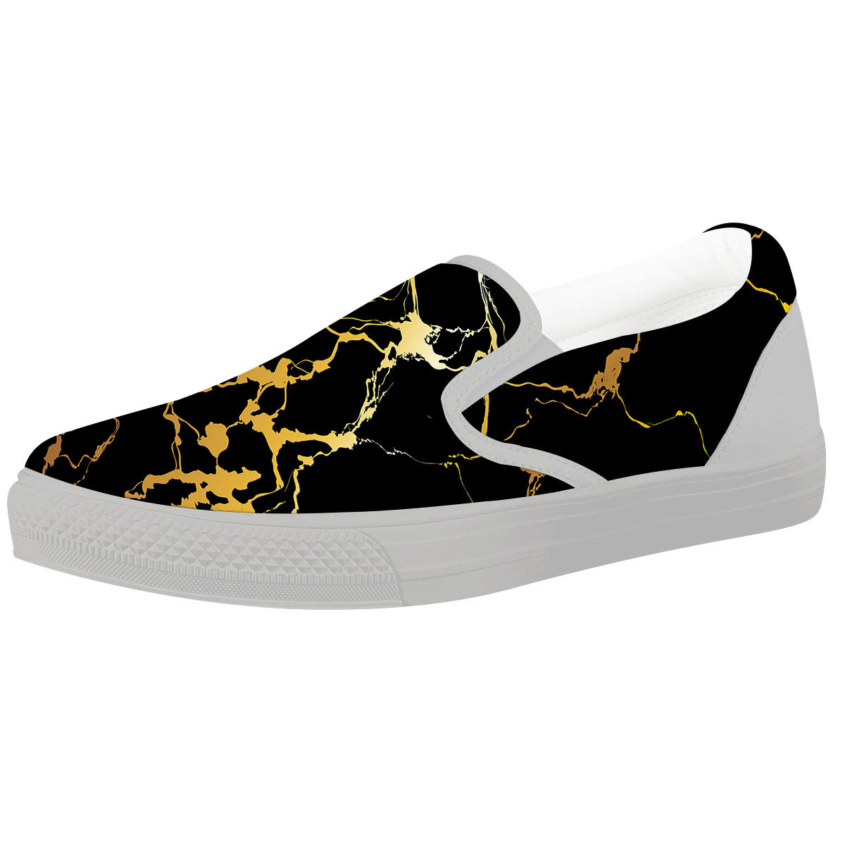 Marble Black Gold Print White Slip On Shoes-grizzshop