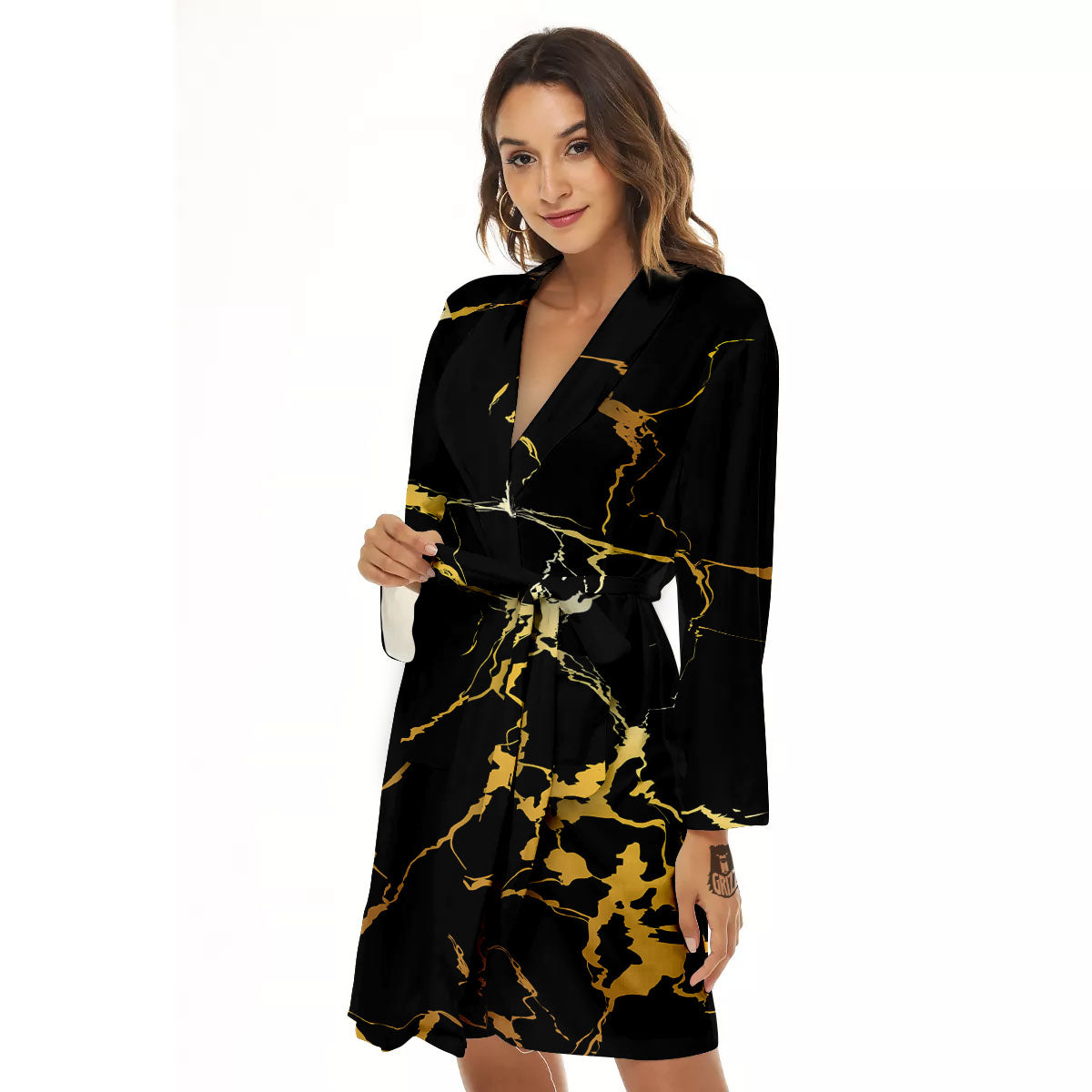 Marble Black Gold Print Women's Robe-grizzshop