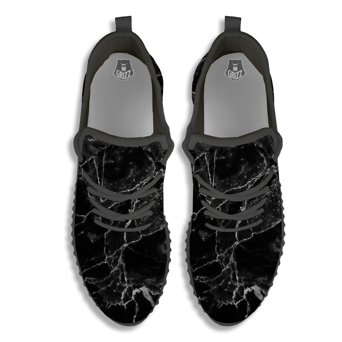 Marble Black Grey Print Black Walking Shoes-grizzshop