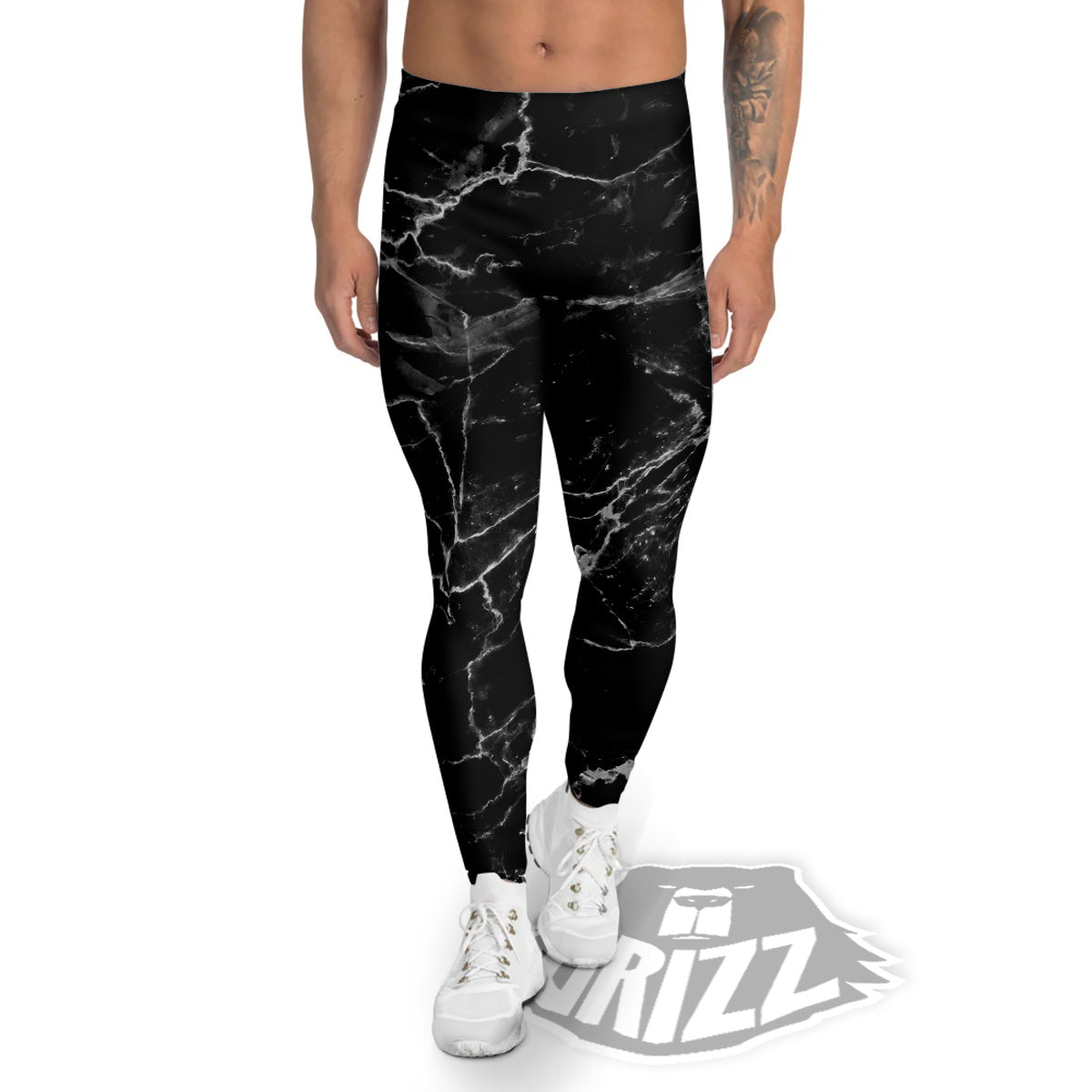Marble Black Grey Print Men's Leggings-grizzshop