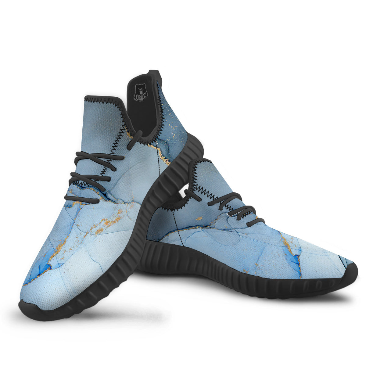 Marble Blue Print Black Walking Shoes-grizzshop