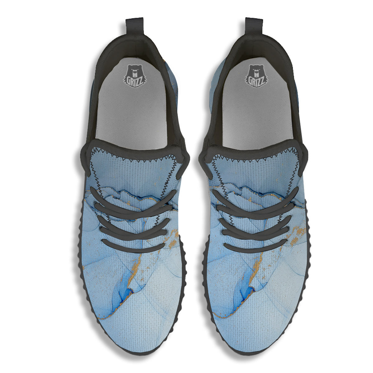 Marble Blue Print Black Walking Shoes-grizzshop