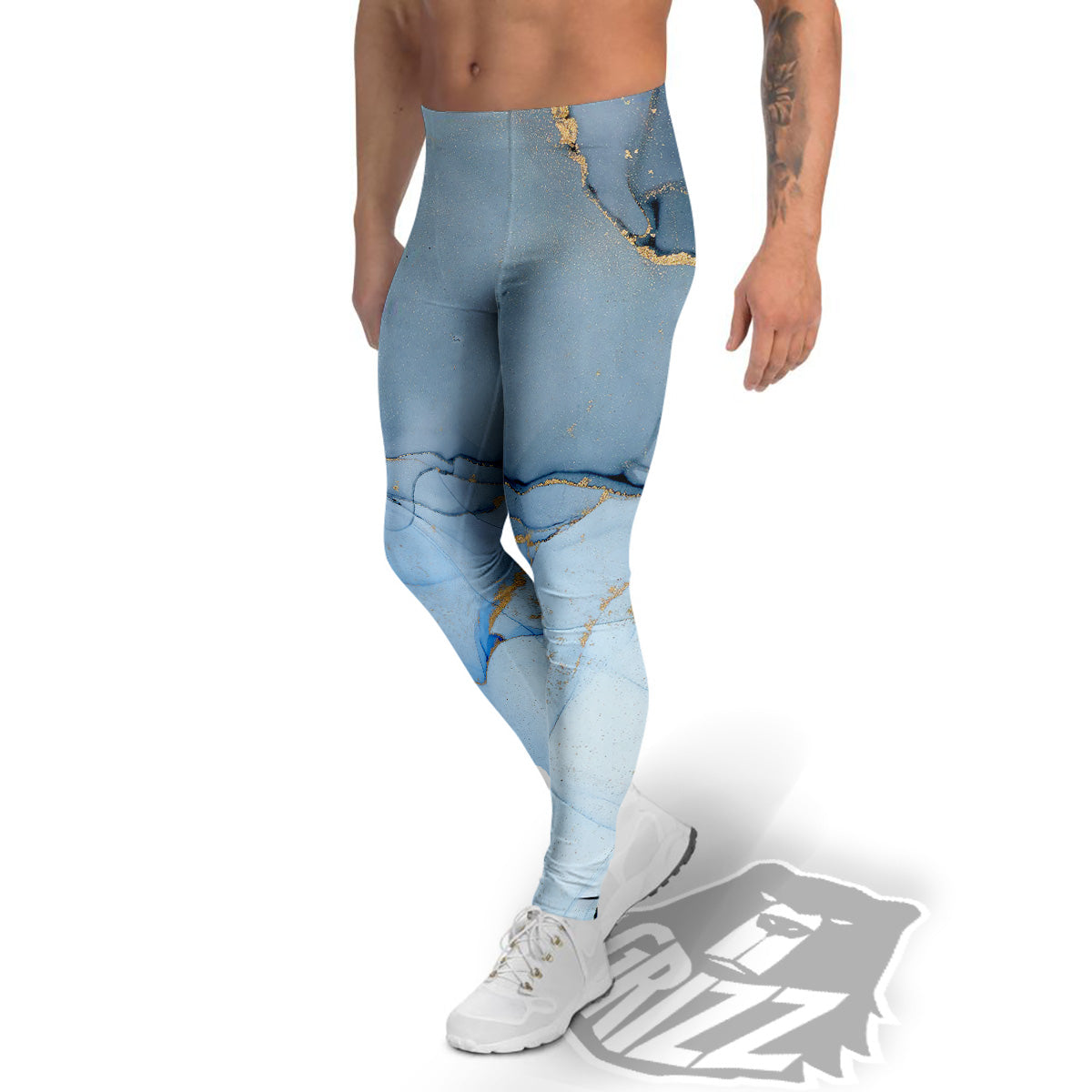 Marble Blue Print Men's Leggings-grizzshop