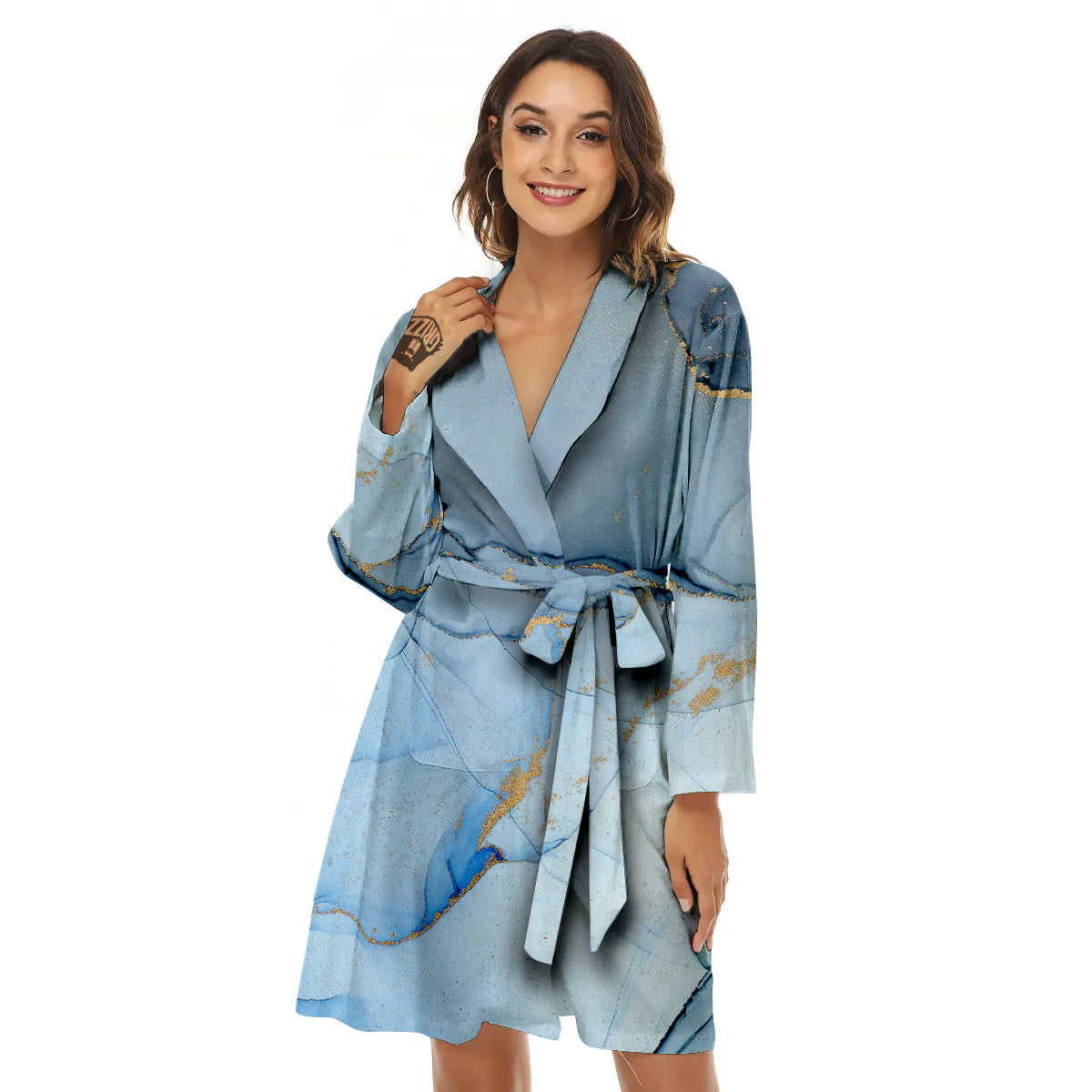 Marble Blue Print Women's Robe-grizzshop