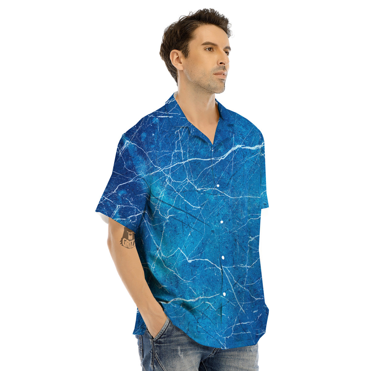 Marble Blue Sapphire Print Men's Hawaiian Shirt-grizzshop