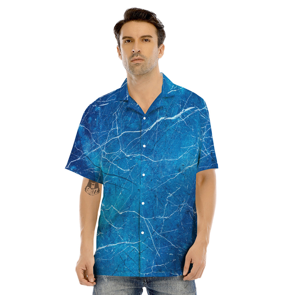 Marble Blue Sapphire Print Men's Hawaiian Shirt-grizzshop