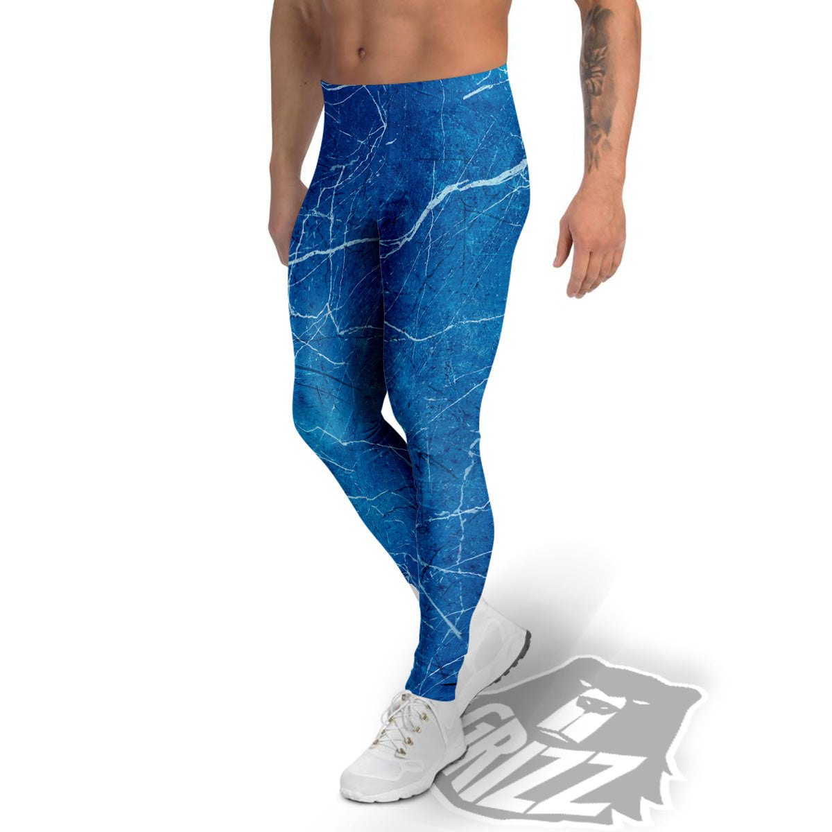Marble Blue Sapphire Print Men's Leggings-grizzshop