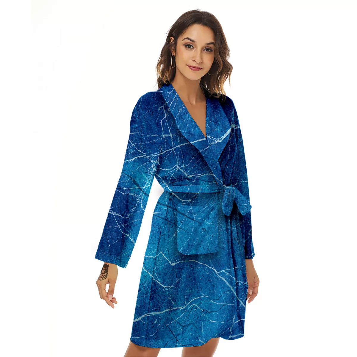 Marble Blue Sapphire Print Women's Robe-grizzshop
