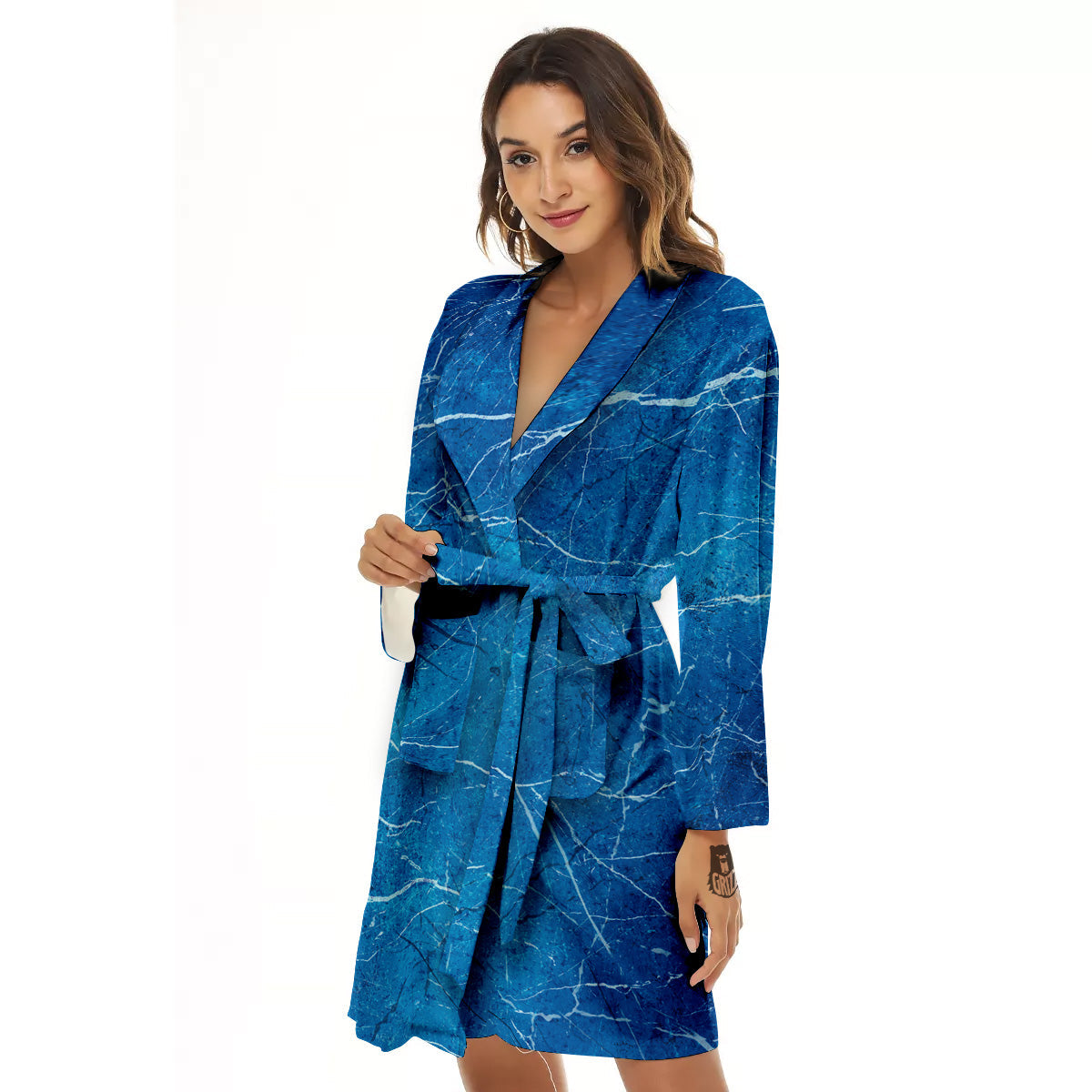 Marble Blue Sapphire Print Women's Robe-grizzshop