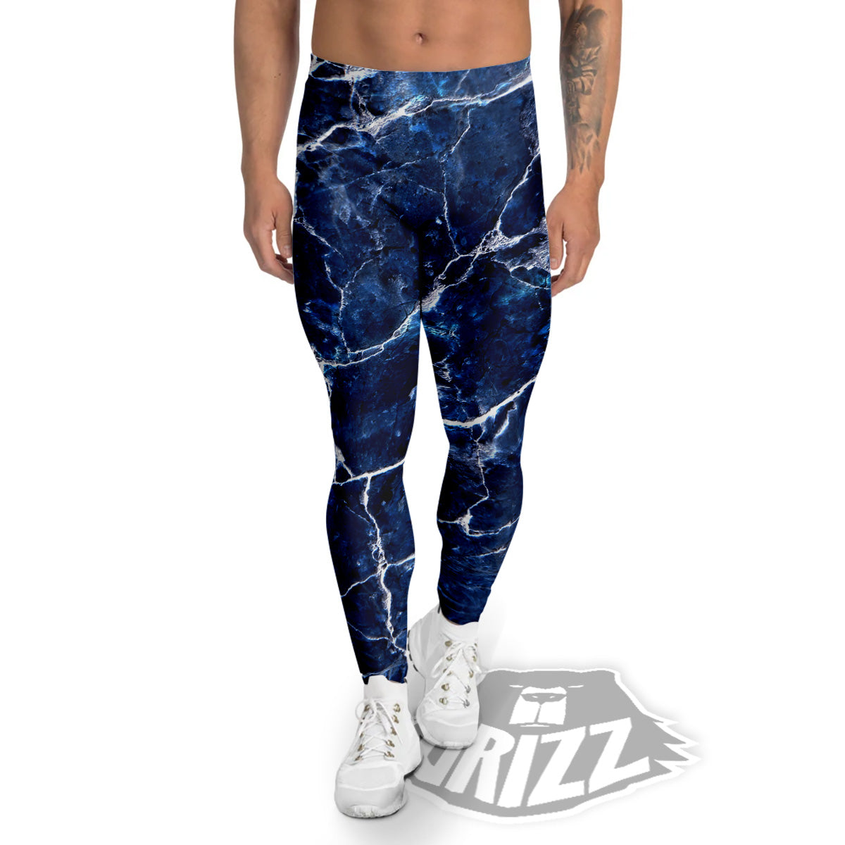 Marble Blue White Print Men's Leggings-grizzshop