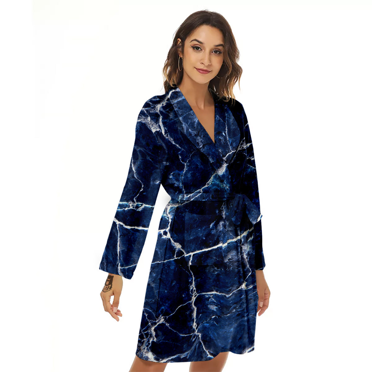 Marble Blue White Print Women's Robe-grizzshop